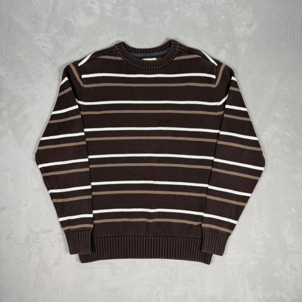 Y2K Womens St. John's Bay Striped Cotton Crewneck Sweater Brown Small